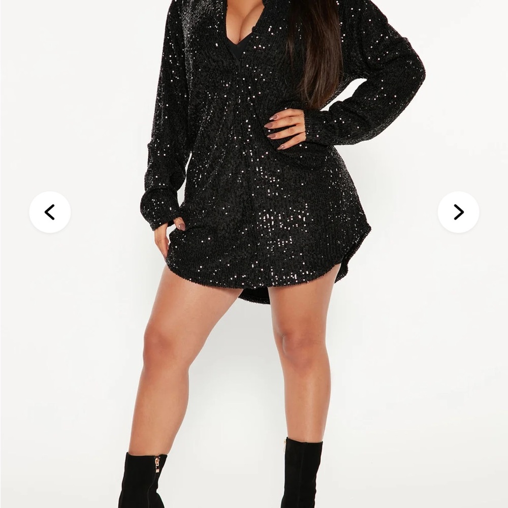 Elegant Black Sequin Shirt Dress